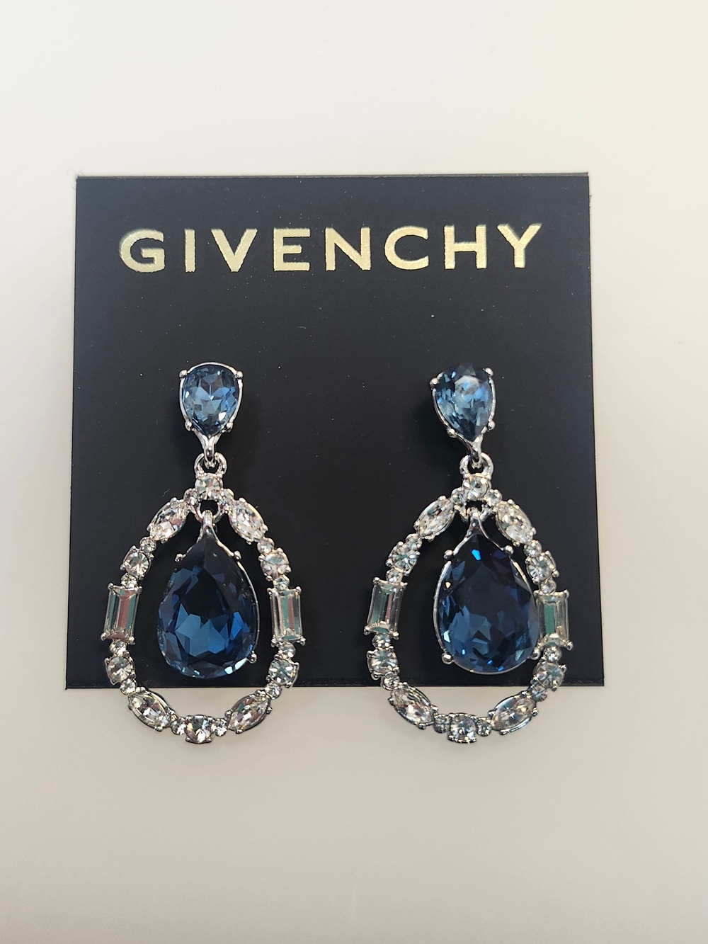NWT Givenchy Silver-Tone Nacy Crystal Pear-Shape Orbital Drop Earrings